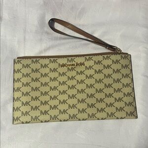 Michael Kors Gold and Brown Monogram Wristlet